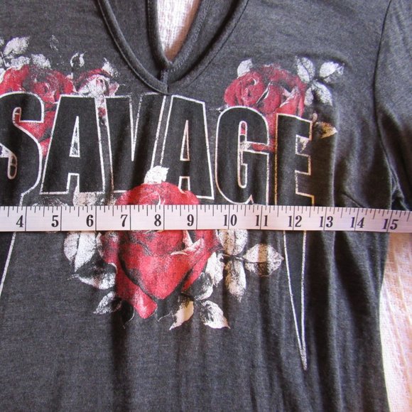 Sweet Daisy T-shirt Mini Dress Size XL Long Sleeve Savage Fangs Roses Keyhole - Picture 8 of 12